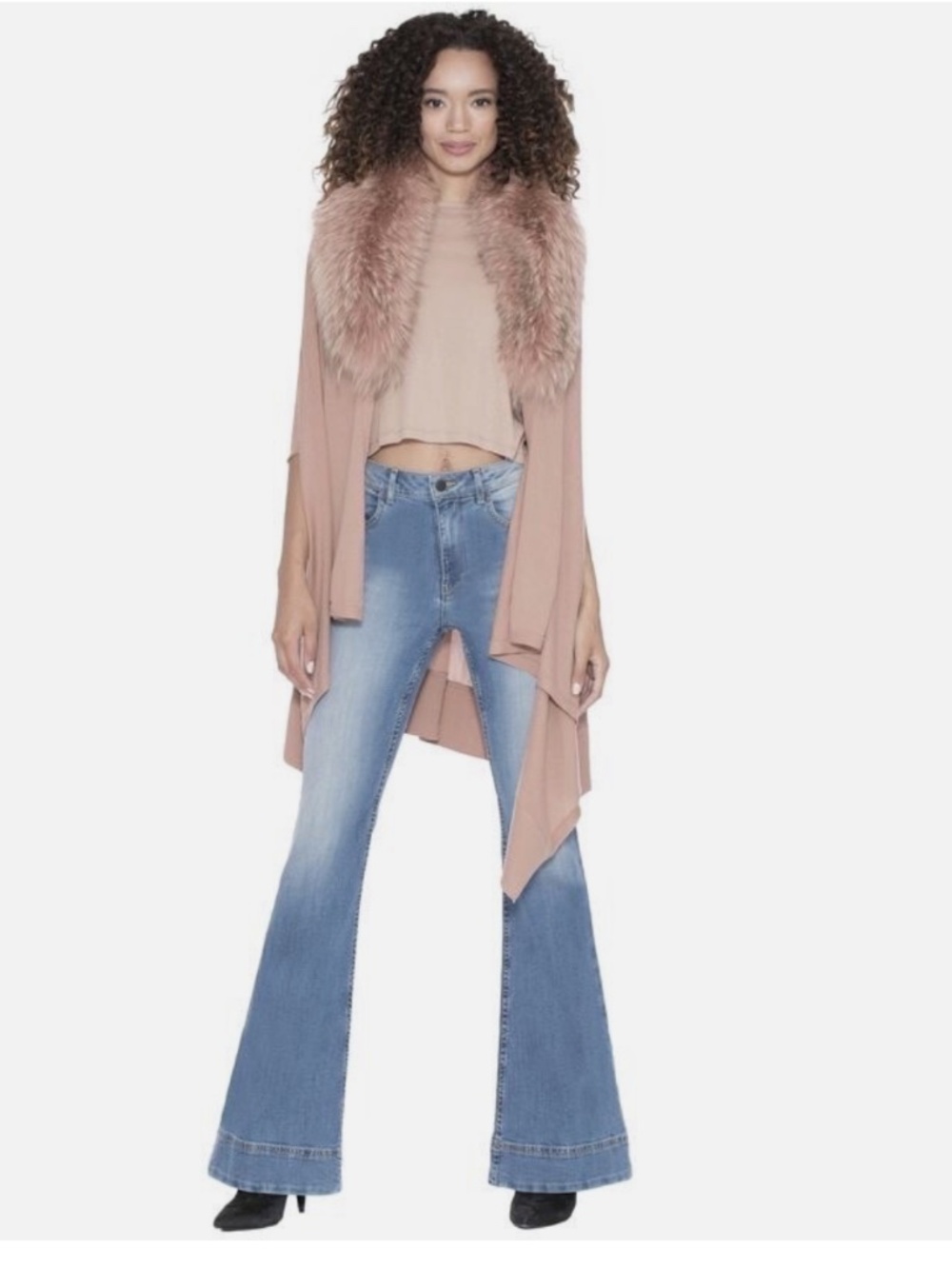 Alice + Olivia Izzy Cascade Fox Fur Collar Cardigan Wool Cashmere Size XS